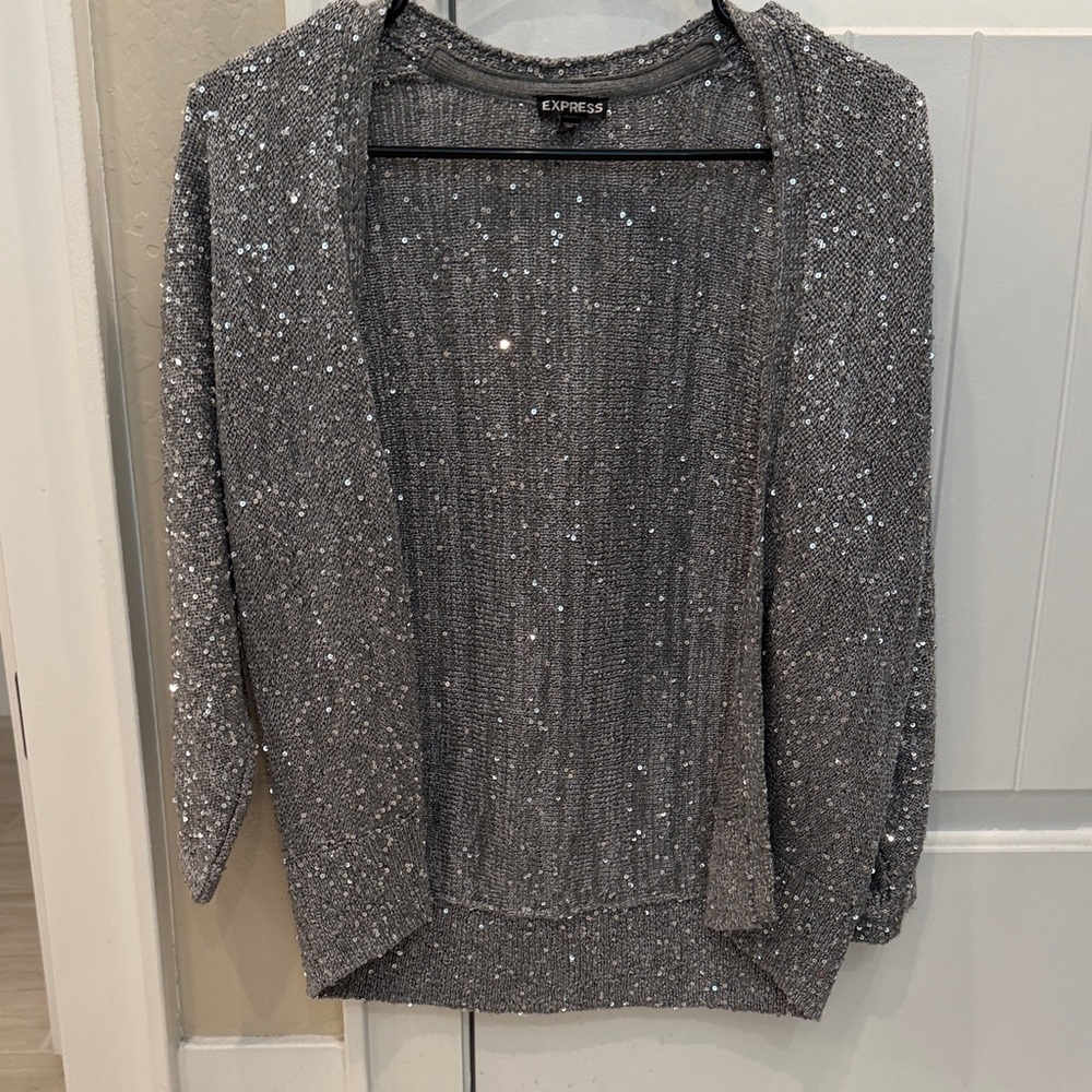 Express Sparkling Gray Knit Cardigan